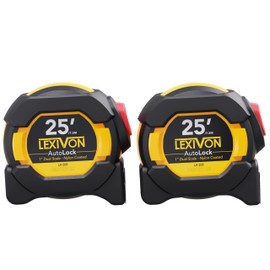 LEXIVON [2-Pack] 25Ft/7.5m AutoLock Tape Measure | 1-Inch Wide Blade with Nylon Coating, Matte Finish White & Yellow Dual Sided Rule Print | Ft/Inch/Fractions/Metric (LX-205X2)