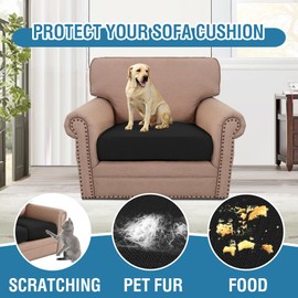 H.VERSAILTEX Water Resistant Woven Linen Look Couch Cushion Covers Individual Seat Couch Slipcover Set Chair Cushion Covers Suitable for Armchair Cushion Protector Slipcovers (1 Pack, Black)