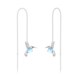 Moonstone Hummingbird Threader Earrings 925 Sterling Silver Hummingbird Long Chain Drop Ear Line with June Birthstone Birthday Jewelry Gifts for Women