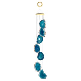moonsix Handmade Agate Wind Chime for Home Garden Decor Slice Crystal Stone Wind Chimes Outdoor, Blue, 27-34 inch