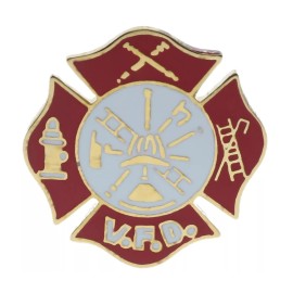 Fire Department Volunteer Red White Gold Tone Hat Pin 7/8 inch H6606 F6D13V