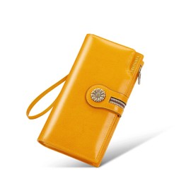 VANNANBA Womens Genuine Leather Large Travel RFID-Blocking Zip Phone Clutch Wallet/Wristlet(yellow)