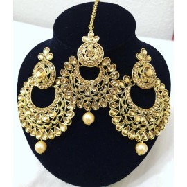 Fashion Jewelry Indian Bollywood Style Gold Earrings With Maang Tikka Jewelry Set