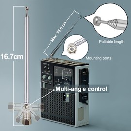 CubePlug Replacement 12 Sections Telescopic Aerial Antenna FM 75 Unbal for Tivoli Audio Model One, Two, Three, Musicsystem Radio, ROBERTS ecologic 4 / rd60 / vintage Silver [AR42]