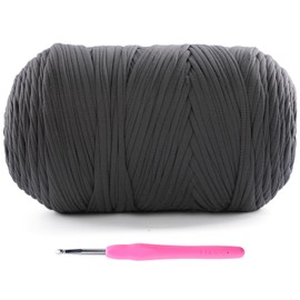 800G (228Yds) Tshirt Yarn for Crochet - T Shirt Yarn for Crocheting with Beginner Crochet Bags/Baskets/Coasters/DIY, T-Shirt Yarns with High Elastic Thick Yarns Polyester Fabric (Dark Grey)