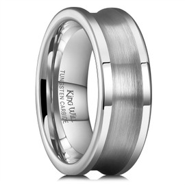 King Will 8mm Silver Men's Wedding Band Ring Concave Tungsten Carbide Ring for Men Engagement Ring for Men Women Flat Pipe Cut Edge Matte Brushed Finish Comfort Fit Size 12