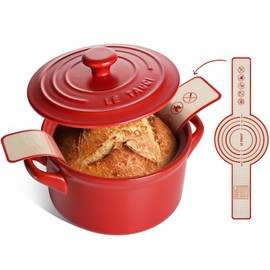 LE TAUCI 3 qt Ceramic Dutch Oven for Bread Baking with Silicone Sling, Non-Toxic & Lightweight Pot with Lid, Perfect for Sourdough, Soup & Stews, Ideal Gift for Food Lovers, Chili Red