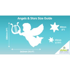 Set of Large (365mm Wide / 14.4") White Angels & Stars Window Cling Stickers - Christmas Window Stickers by Stickers4