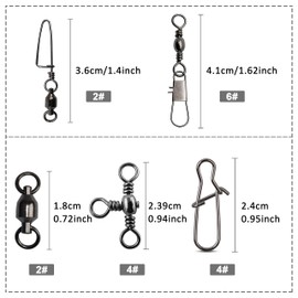 OROOTL Fishing Snap Swivels Box Kit, 150pcs Sea Fishing Swivels with Safety Nice Snap, Barrel Swivel Snap, Cross-Line Triple Barrel Swivel Ball Bearing Swivel Fishing Terminal Tackle Accessories