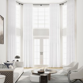 Hokibero Extra Long Linen Curtains 20 ft Length for 2 Story Living Room Off White Faux Linen Tall Curtains for High Ceiling or Large Window Great Room 20 FT (Off White 1 Panel 52 x 240 Inches)