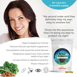 Visisoft™ UltraBright 10mg Lutein, 2mg Zeaxanthin & 10mg Meso-Zeaxanthin Macular, Eye Health + Vision Complex Eye Care Supplement with Vitamin A, Riboflavin & Zinc x60 Capsules UK Made