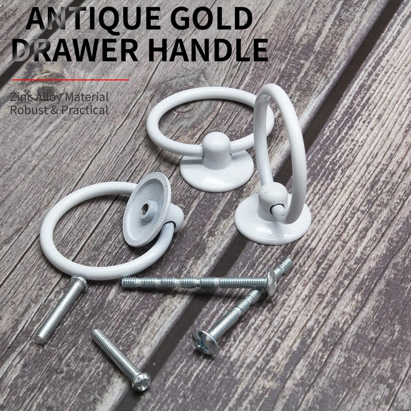 Bonsicoky 6Pcs White Ring Handle Knobs Round Ring Drawer Hardware