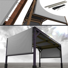 Royal Shade 7' W x 26' L Grey Pergola Sun Shade Canopy Replacement Cover with Stainless Steel Weighted Rods, 95% UV Blockage, Commercial Grade 260 GSM for Outdoor Patio (We Make Custom Size)