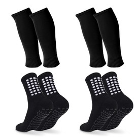 Barrlves 2 Set Grip Soccer Socks and Shin Guard Sleeves Non Slip Soccer Sleeve Socks for Men Women(US, Alpha, One Size, Regular, Regular, Black)