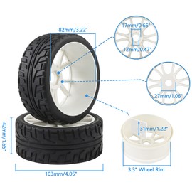 White 1:8 RC Buggy Hex 17mm Double 6 Spoke Wheels Rubber Tires with H Pattern