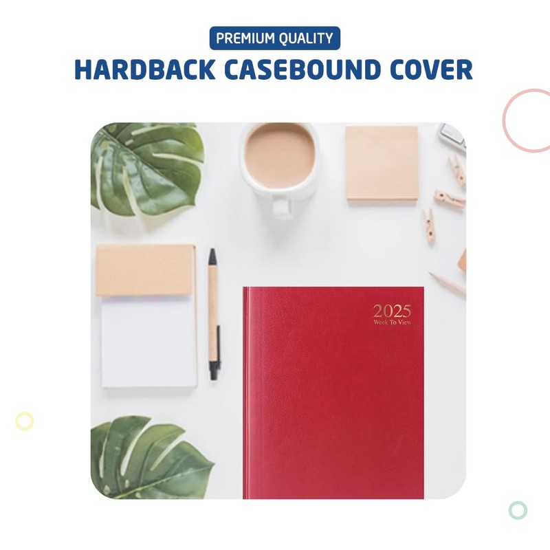 1ABOVE A4 Week to View 2025 Diary| 60gsm-Paper| Hardback, Casebound