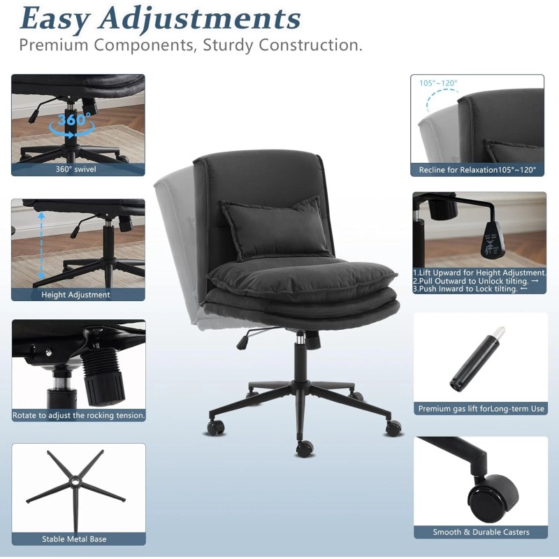 Computer Chair Modern Swivel Makeup Vanity Chair Microfiber Black Comfy