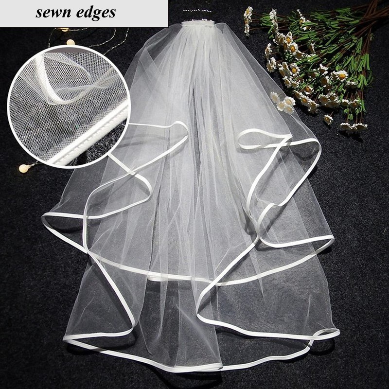 DEEDOCHY Wedding Veil,Bridal Veil,Veils for Women Wedding,2 Tiers White Bridal