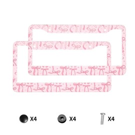 Pink Bows 2 License Plate Frame 2 Pack, Universal Aluminum License Plate Holder Car Accessories with Screws for Women