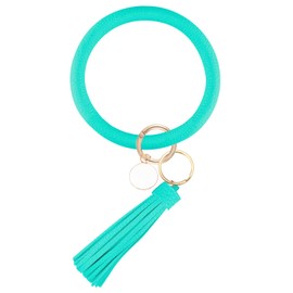 Weixiltc Large Circle Key Ring Leather Tassel Bracelet Holder Keychain Keyring For Women Girl (Light Green)