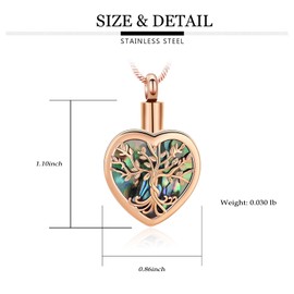 VCCWYQK Tree of Life Abalone Shell Heart Urn Necklace for Ashes for Human Pet Cremation Jewellery Keepsake Memorial Jewellery for Loved Ones, No Gemstone