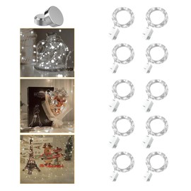 10 Pack Fairy Lights Battery Operated - 3 Speed Modes, 7Ft 20 LED String Twinkle Lights, Waterproof Copper Wire, Mini Firefly Light for Mason Jars Vases Christmas Decor, White
