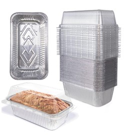 Disposable Loaf Pans With Lids Bakeware Set, 2lb, 55 Pack, 8.5x4.5" Bread pan, Heavy-duty Aluminum Foil Pans with Clear Lids, Food Storage Container, Perfect for Baking, Storing & Take-out