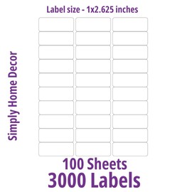 Simply Home Décor – 3000 Address Labels – Label Size – 1 x 2-5/8 inches - 100 Sheets - Address Label – Mailing Labels – Return Address Label - Laser and Inkjet Compatible