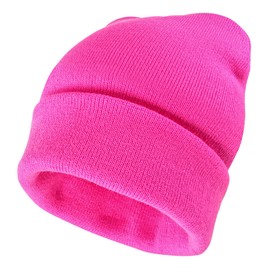 Gelante Men Women Warm Knit Cuffed Plain Beanie Hat Skull Cap. 2040A-1PC-Hot Pink