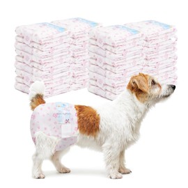 Disposable Dog Diapers Female 90 Count Puppy Diapers Female (Waist 11-18.9 in M) Super Absorbent Small Doggie Diapers for Heat Excitable Urination or Incontinence - Pink