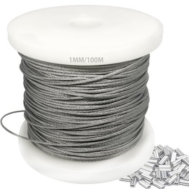 1mm 304 Wire Rope Stainless Steel Wire Cable 100m Length 7x7 Cross Section 100kg Breaking Load stainless steel cable with 100 Pcs Aluminum Crimping Clamps Loop Sleeve (Diameter: 1mm Length: 100m)