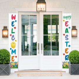 Bekecidi Happy Easter Hanging Banner Porch Sign, Easter Decoration Outdoor Indoor, Spring Decor, Front Door Sign for Home Holiday Party Office Yard