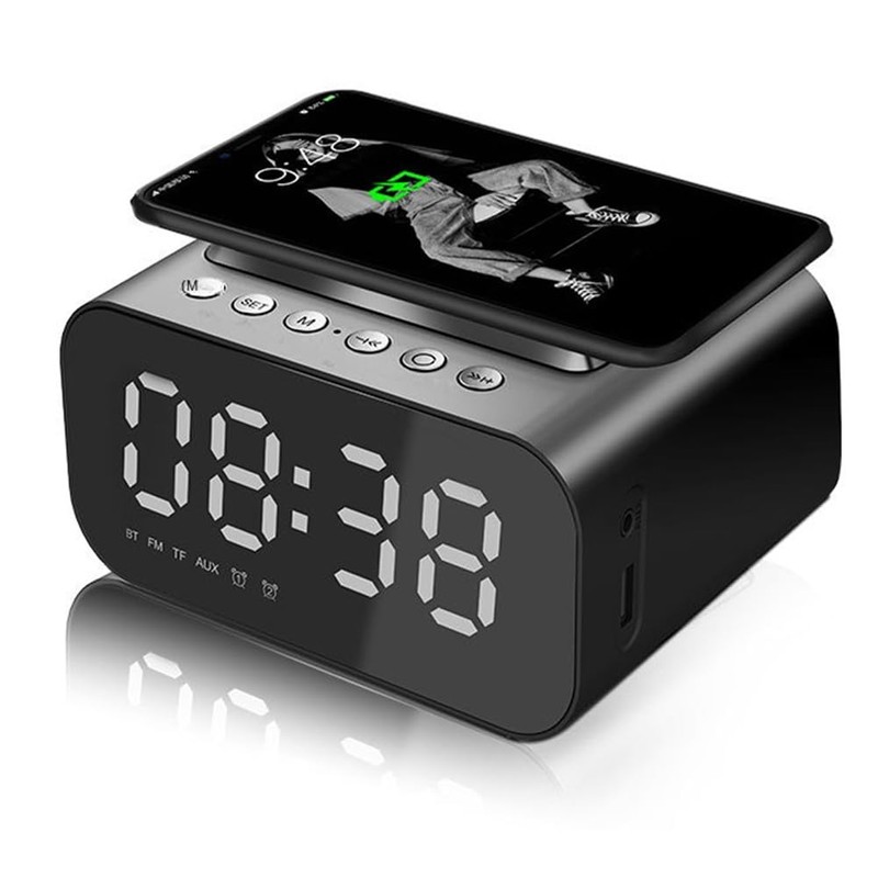 Yjijaiifd Bluetooth 5.0 Wireless Charger Computer Speaker LED Alarm Clock