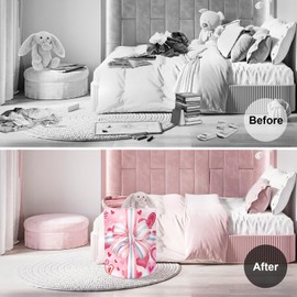 Clastyle Ribbon Bow Baby Gift Box Basket Heart Kid Storage Basket Girl Laundry Hamper Collapsible Clothes Organizer Nursery Bin for Bedroom, Pink, 36 * 45 cm