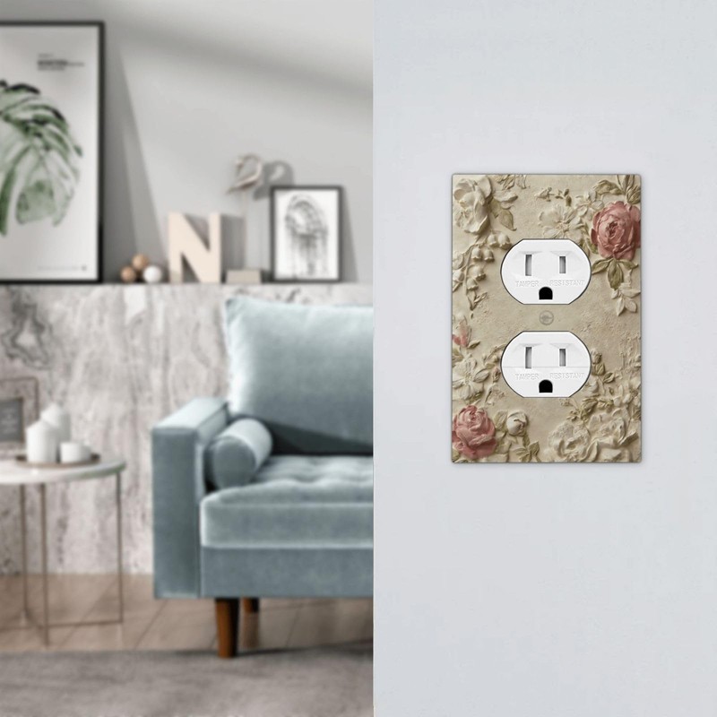 TebuTeak Decorative Outlet Covers Rustic Pink Rose Flower Green Leaf