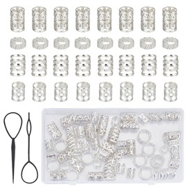 NICENEEDED Pack of 72 Silver Viking Hair Accessories Alloy Hair Beard Pearl Runes Tube Style Hair Beads with Pull Hair Pin Hair Spiral Cuffs for Hair Braid Bracelet