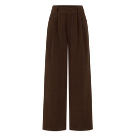 KIRUNDO Corduroy Pants Women High Waisted Wide Leg Pants Casual Winter Chenille Straight Loose Comfy Trousers with Pockets(Dark Brown, 12)