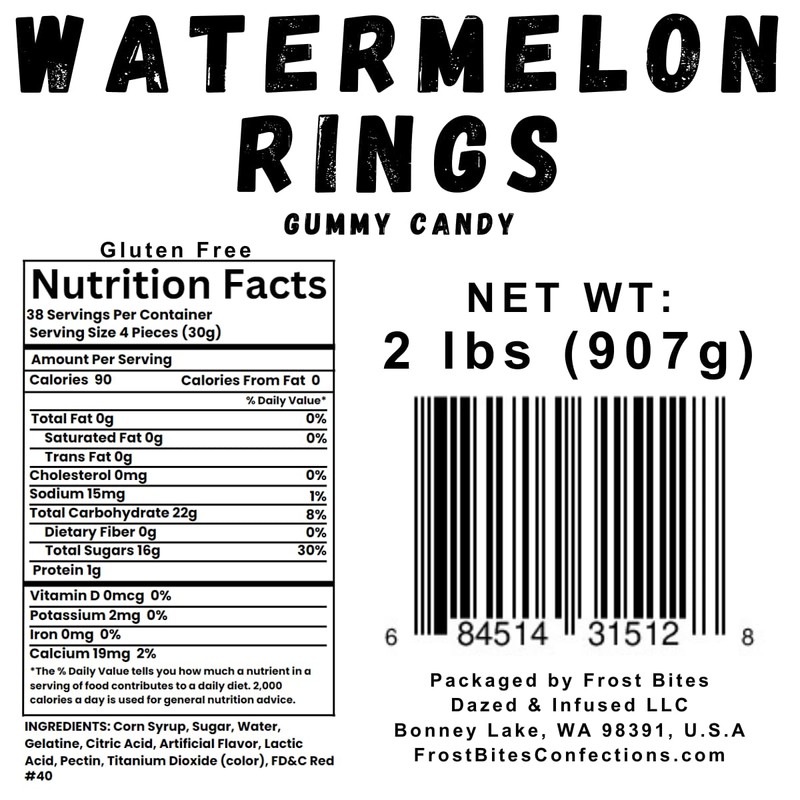 Watermelon Gummy Rings Candy, Bulk, 2 Pounds