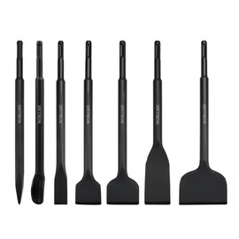 WOBLLMX 7PCS SDS Plus Chisel Set with Rotary Hammers - Scaling Scrapping Tile Flat Point Grooving Chisels Masonry Concrete Drill Bit Set for Masonry,Concrete,Brick,Tiles,Stone(Black)