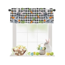 Easter Valances for Windows Bunny Rabbit Carrot Kitchen Curtain Valances Black Buffalo Plaid Window Treatment Short Topper Curtains For Easter Day Spring Party Kitchen Dining Decoration 54x18 Inch