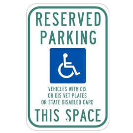 ADA CENTRAL SIGNS - Wisconsin Handicap Reserved Parking Sign -Vehicles with Dis or Dis Vet Plates or State Disabled Card This Space - Handicap Safety Sign Used for Public Parking or Outdoor - 12x18 IN