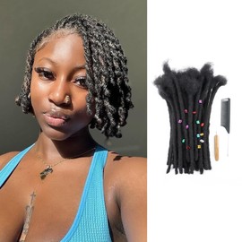 Coriario 6 Inch Human Hair Loc Extensions 60 Strands 0.6cm Dread Human Hair Dreadlock Extensions for Men/Women/Kids Natural Black Dreads