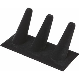 Plymor Black Velvet Ring Finger Display, Three on Rectangular Base, 4.875" W x 2.25" D x 2" H