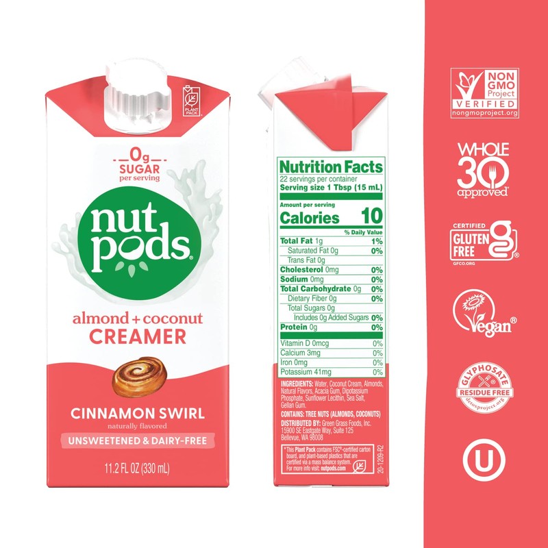 nutpods Cinnamon Swirl Coffee Creamer - Unsweetened Non Dairy Creamer