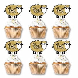 48PCS Glitter Sheep Design Eid Al Adha Cupcake Topper Party Decorations Islamic Muslim Party Supplies