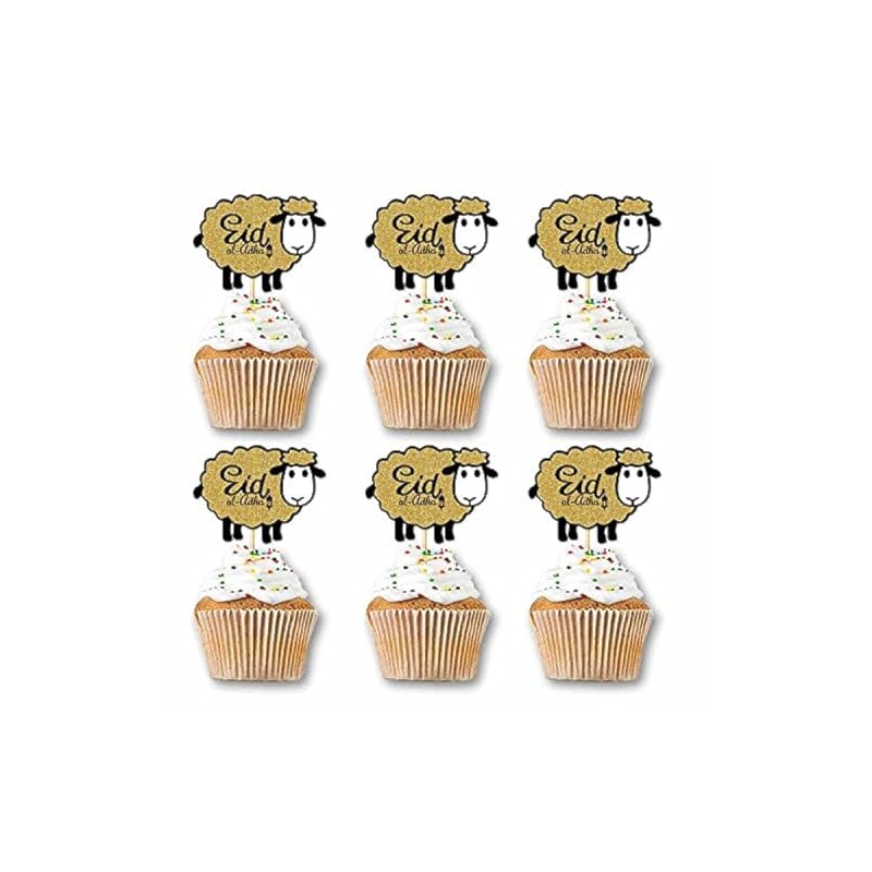 48PCS Glitter Sheep Design Eid Al Adha Cupcake Topper Party