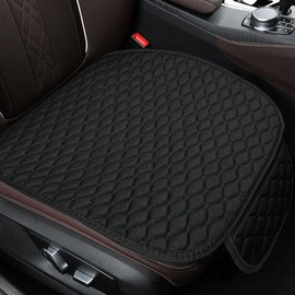 DUSCOKE Car Seat Cover, Comfortable Anti-Slip Linen Auto Front Seat Protector, Breathable Seat Bottom Cushion Pad with Storage Pocket, Universal Vehicle Interior Accessory for SUV Truck (Black)