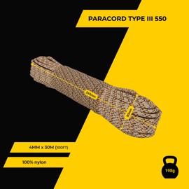 EdcX Paracord 4mm, 20+ Military Colors (15m, 30m, 50m, 100m, 300m) | Ideal for Camping, Survival, Outdoor, Crafting, DIY | 100% Nylon Rope 4mm | Tactical Cord 550 Type III (Desert Camo, 30 m)
