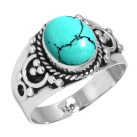 Jeweloporium Blue Turquoise 925 Silver Ring for Women Gemstone Cocktail Silver Ring Size S Mothers' Day Gift Victorian Jewelry
