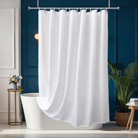AooHome Fabric 96 inch Extra Long Shower Curtain Liner, Durable Bathroom Curtain for Hotel with Hooks, Waterproof, Solid White, 72 Width x 96 Height inch